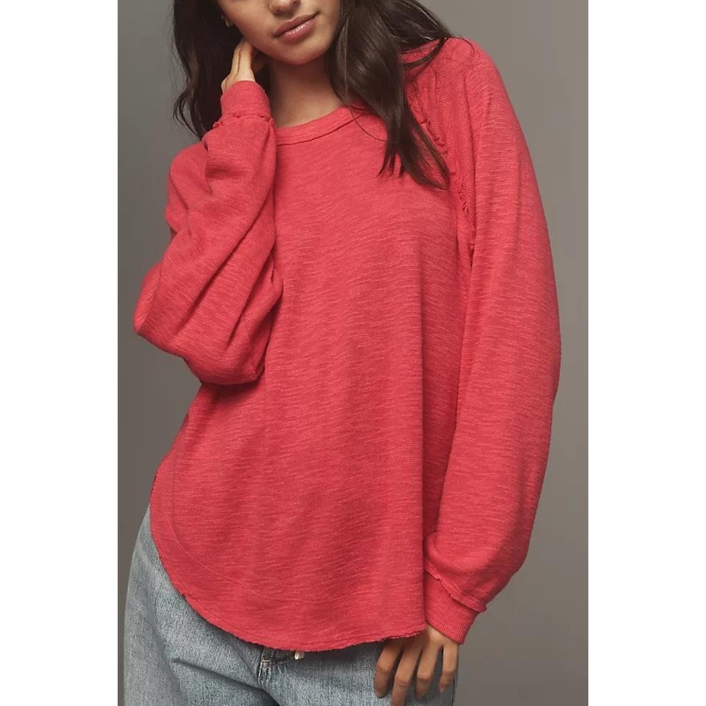 Pilcro Top M Pink Ruffle Raglan Raw Hem Anthropologie Boho Peasant